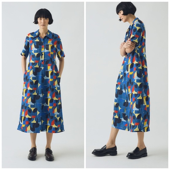 Toast Dresses & Skirts - Rare TOAST Paintbox Abstract Print Shirt Dress Midi Size 8 US